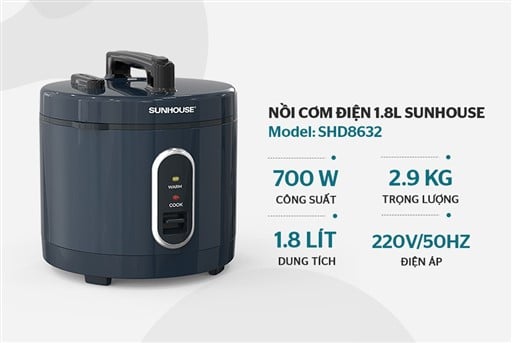 Nồi cơm điện 1.8L Sunhouse SHD8632 – ảnh 7