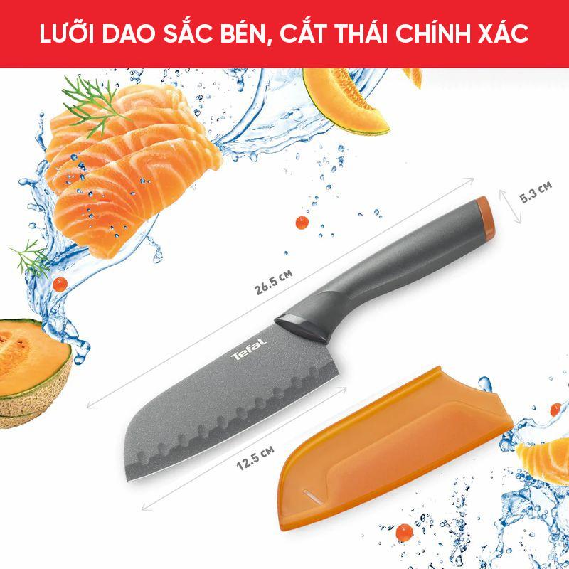 Dao làm bếp phủ Titanium bản lớn Santoku Tefal Fresh Kitchen K1220104 - 12cm – ảnh 2