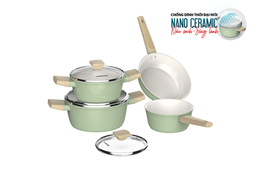 Bộ nồi phủ sứ nano đáy từ Sunhouse healthy SHG7979MT2