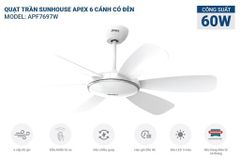 Quạt trần Sunhouse apex 6 cánh có đèn APF7697W ảnh 5