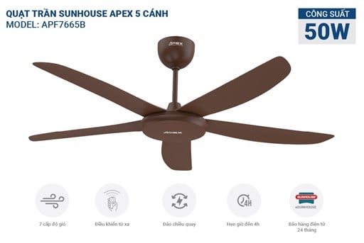 Quạt trần 5 cánh Sunhouse apex APF7665B – ảnh 5