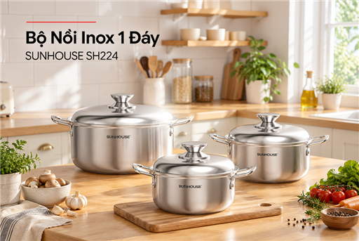 Bộ nồi inox 1 đáy Sunhouse SH224 – ảnh 6