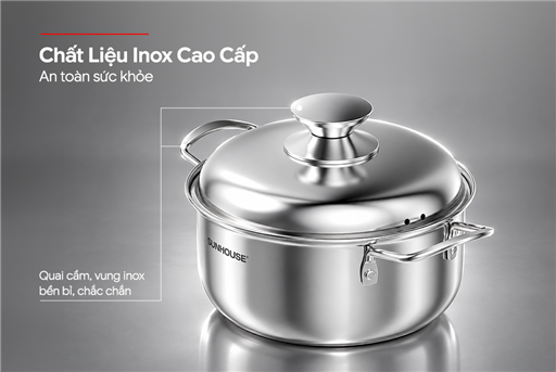 Bộ nồi inox 1 đáy Sunhouse SH224 – ảnh 7
