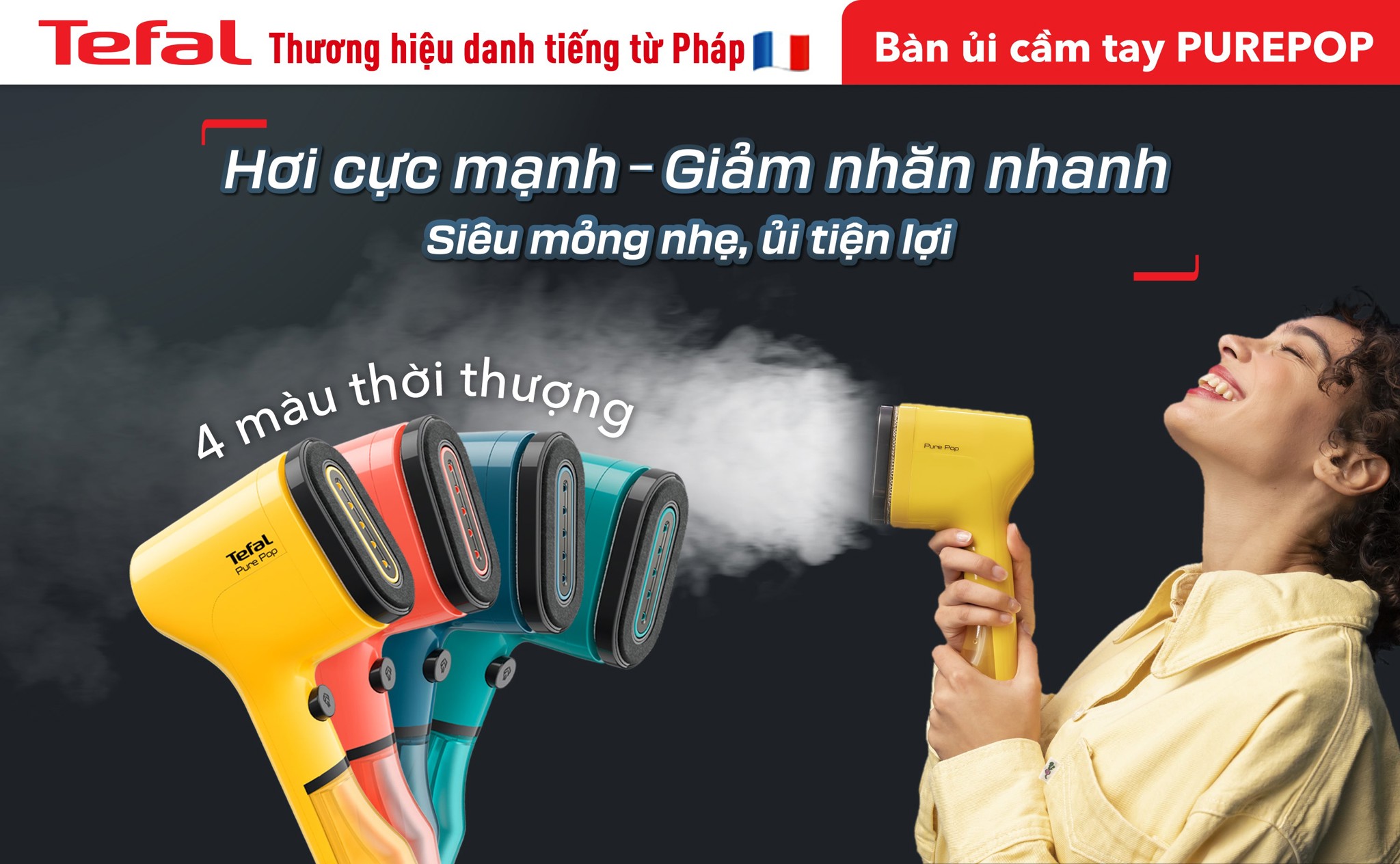 Bàn ủi hơi nước cầm tay Pure Pop Tefal DT2022E1/DT2024E1/DT2026E1/DT2020E1, màu cam carrot/vàng/xanh lơ/xanh mallard