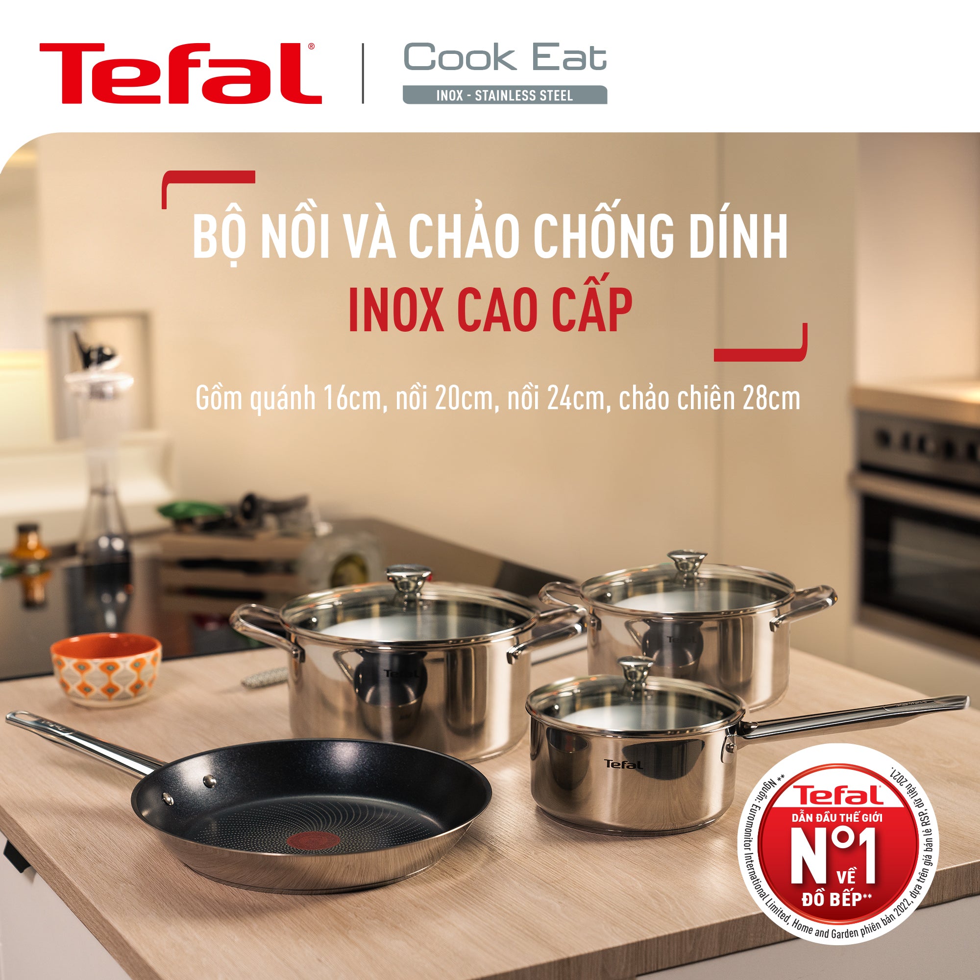 Chảo chống dính Tefal Inox cao cấp Cook Eat B9221904, 28cm – ảnh 5