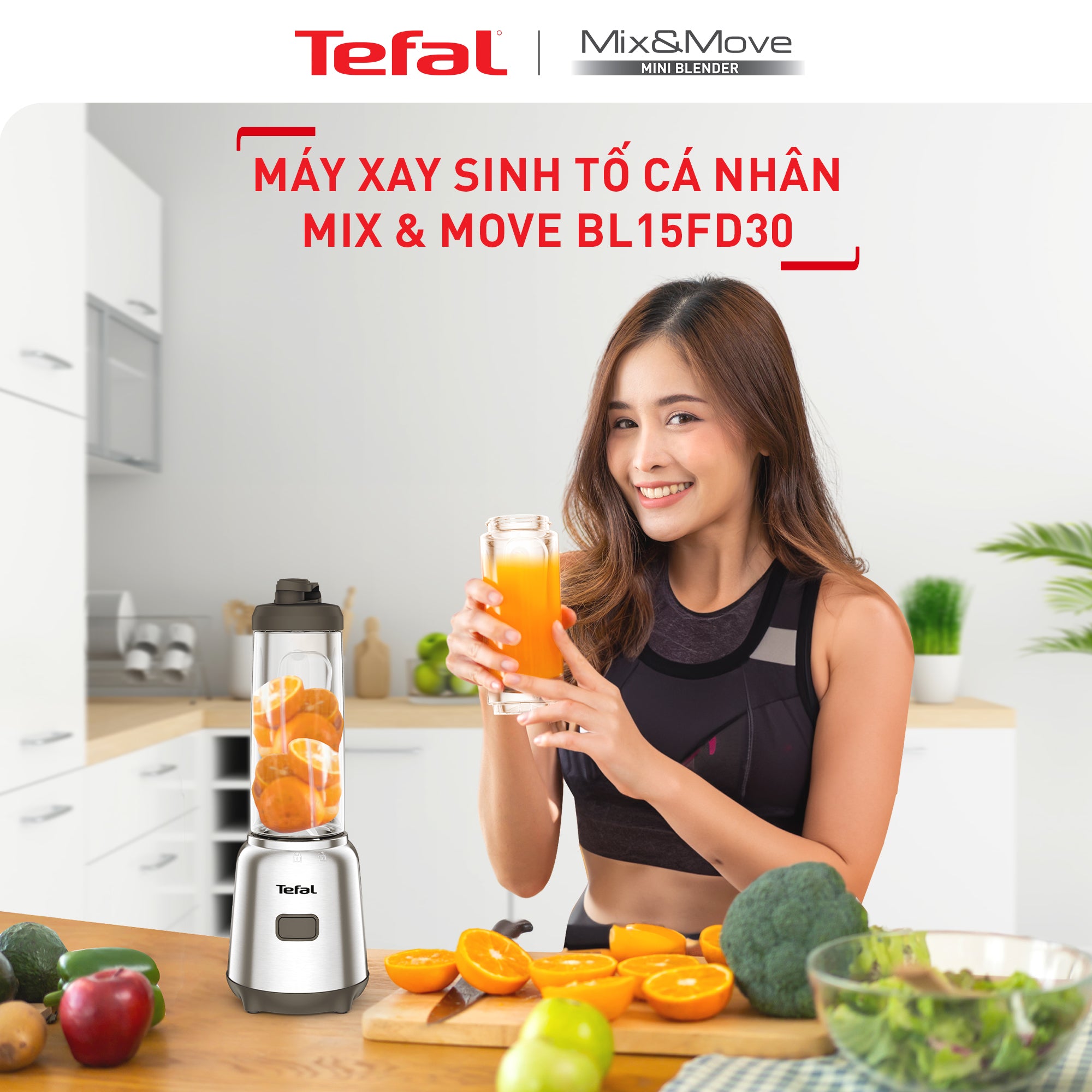 Máy xay sinh tố cá nhân Tefal Mix & Move BL15FD30 - 300W - 600mL