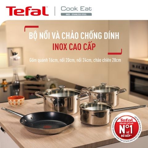 Bộ nồi chảo Tefal Inox cao cấp Cook Eat B922S784 (16, 20, 24, 28cm)