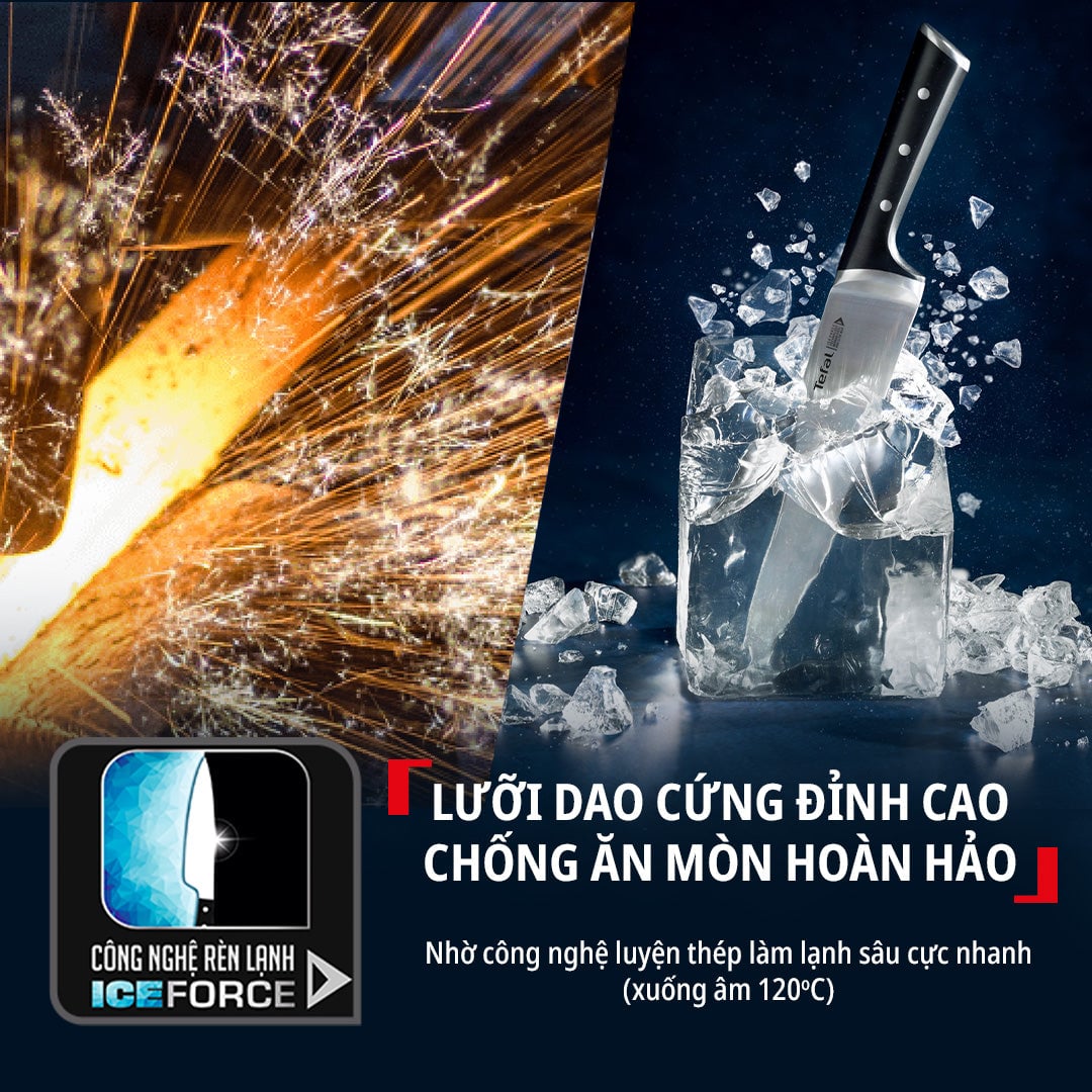 Bộ dao thép Đức 5 món và kệ dao gỗ Tefal Ice Force K232S574, 20cm/20cm/18cm/11cm/9cm – ảnh 7