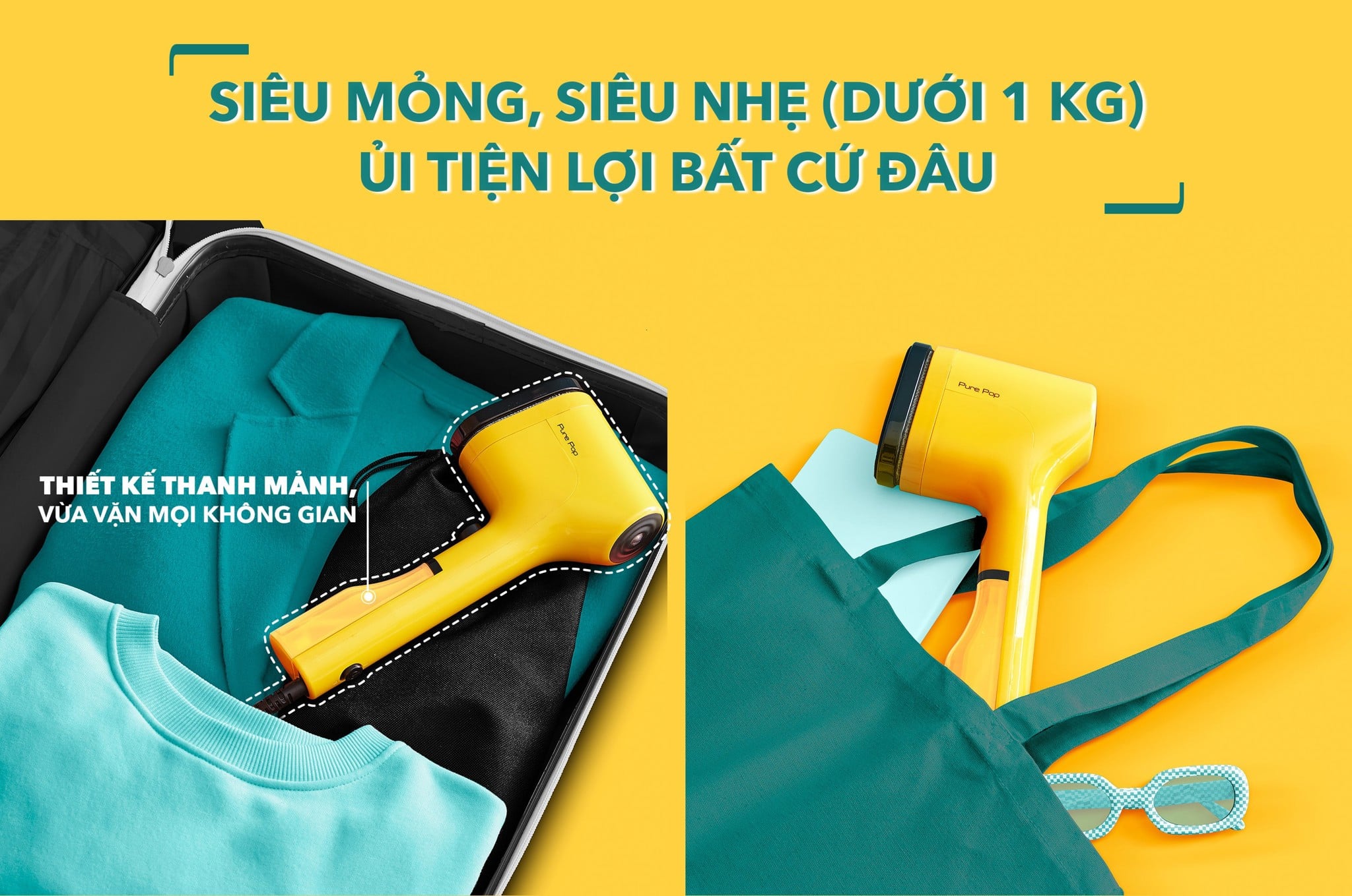 Bàn ủi hơi nước cầm tay Pure Pop Tefal DT2022E1/DT2024E1/DT2026E1/DT2020E1, màu cam carrot/vàng/xanh lơ/xanh mallard – ảnh 3