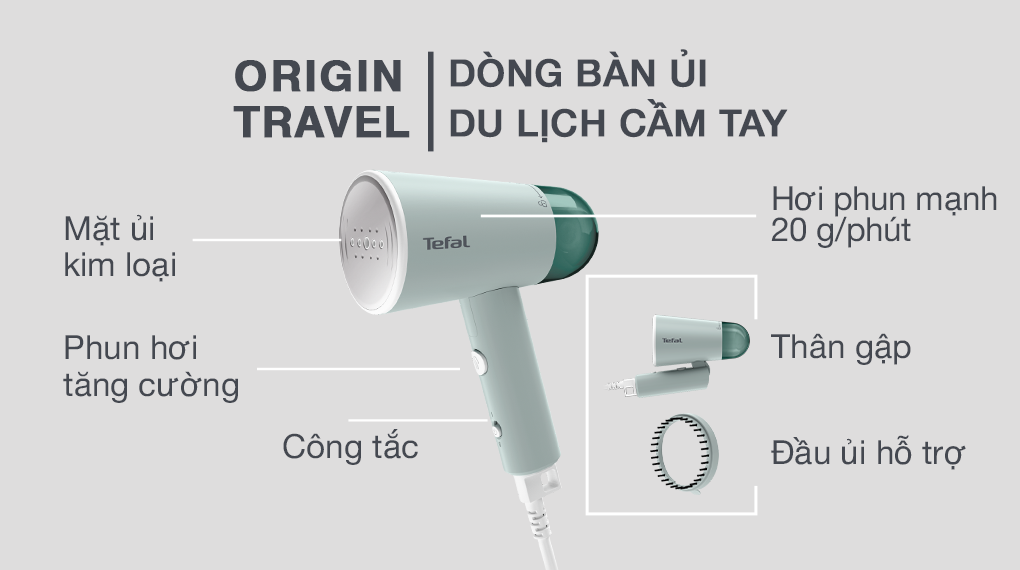 Bàn ủi hơi nước cầm tay Tefal Origin Travel DT1024K0 xanh xám – ảnh 5