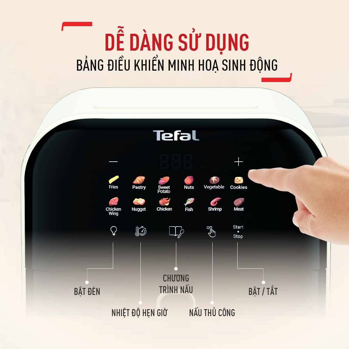 Nồi chiên không dầu Tefal Window trắng EY8211Y0 - 6L - Điện tử – ảnh 6