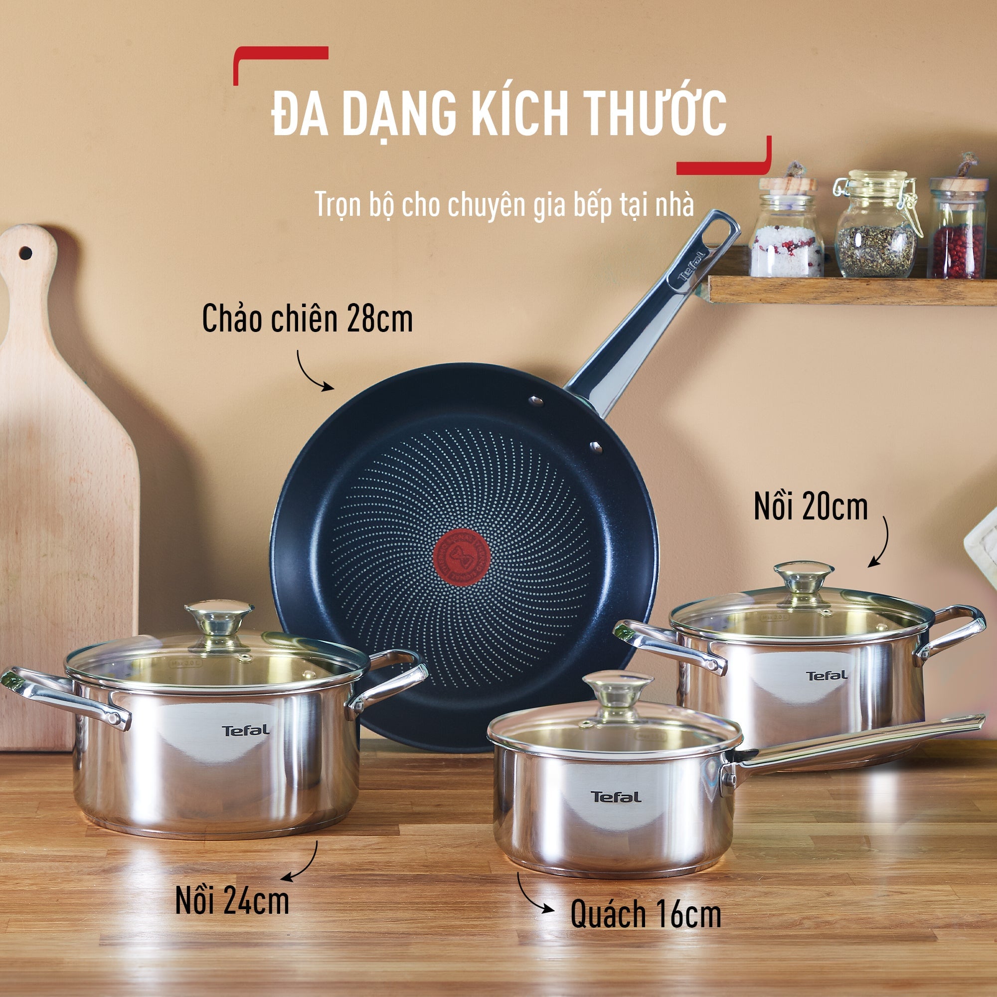 Bộ nồi chảo Tefal Inox cao cấp Cook Eat B922S784 (16, 20, 24, 28cm) – ảnh 7