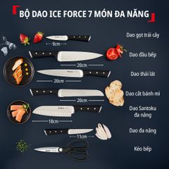 Bộ dao kéo thép Đức 7 món và kệ dao gỗ Tefal Ice Force K232S714, 9cm/11cm/18cm/20cm/20cm/20cm ảnh 2