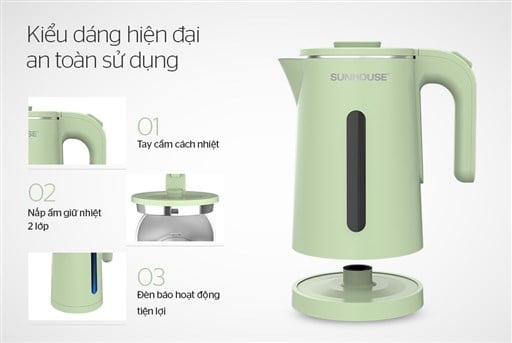 Ấm siêu tốc inox 2 lớp 1.8L Sunhouse SHD1353 – ảnh 2