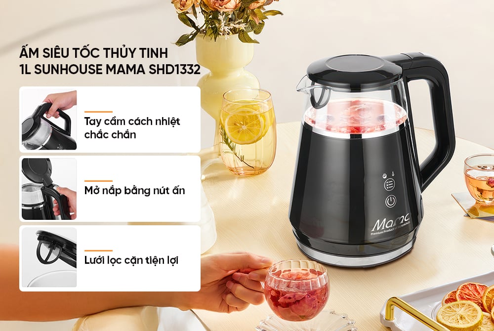 Ấm siêu tốc thủy tinh 1L Sunhouse Mama SHD1332 – ảnh 5