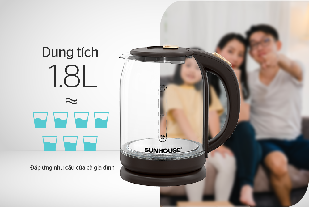 Ấm siêu tốc thuỷ tinh 1.8L Sunhouse SHD1212 – ảnh 8