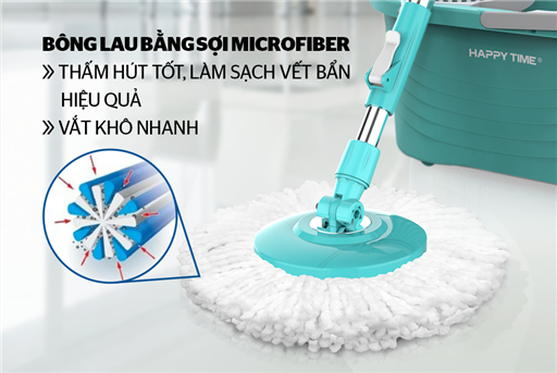 Bộ lau nhà xoay 360 độ happy time KH-CL330PB