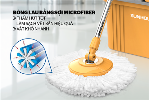 Bông lau nhà microfiber xoay 360 độ Sunhouse KS-CO330M