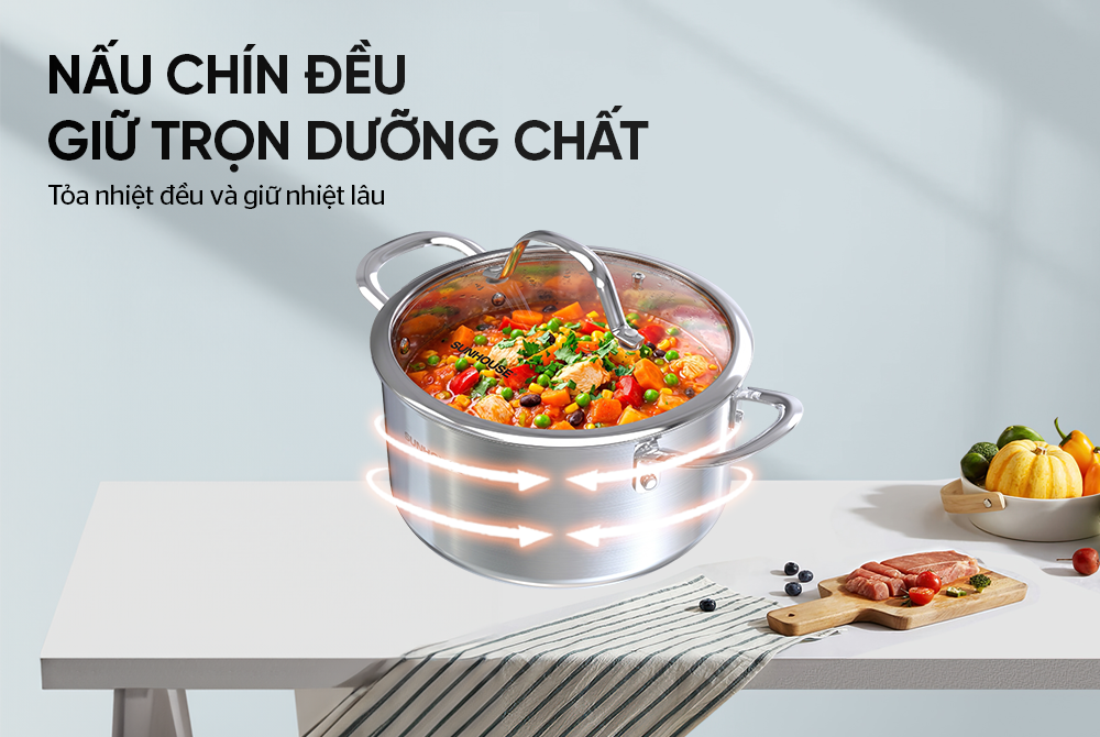 Nồi inox 304 đáy liền Sunhouse SHG706