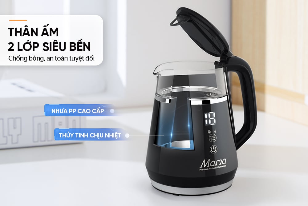 Ấm siêu tốc thủy tinh 1L Sunhouse Mama SHD1332 – ảnh 6