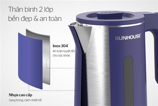 Ấm siêu tốc inox 2 lớp 1.8L Sunhouse SHD1355 – ảnh 2