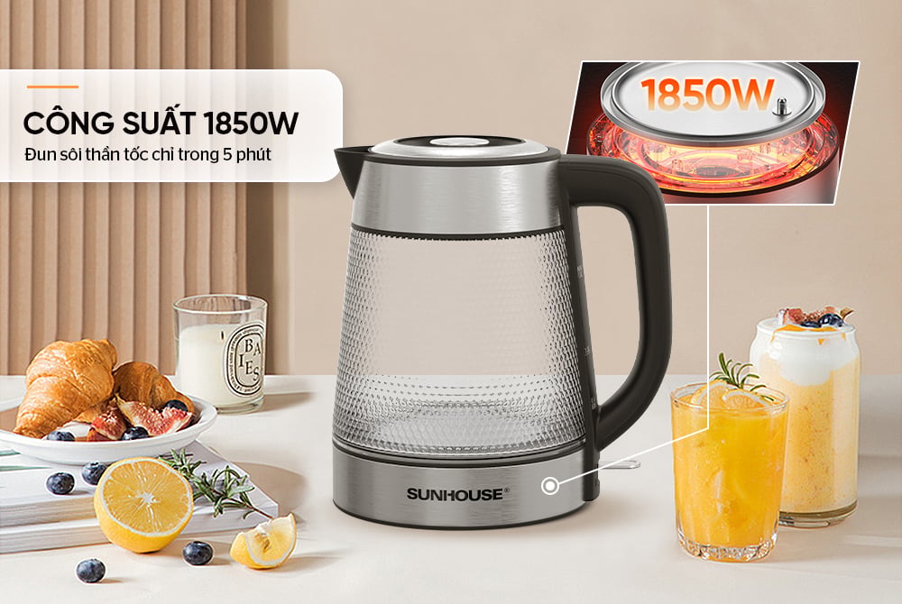 Ấm siêu tốc thủy tinh 1.8L Sunhouse SHD1220 – ảnh 8