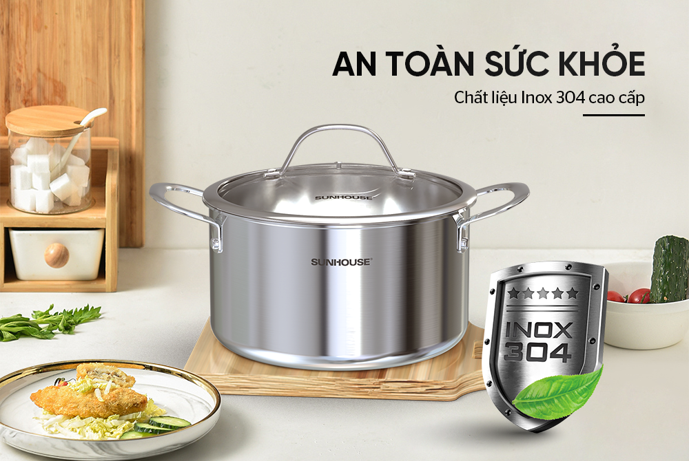 Nồi inox 304 đáy liền Sunhouse SHG706 – ảnh 2