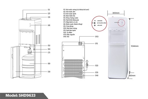 Cây nước nóng lạnh Sunhouse SHD9633 – ảnh 6
