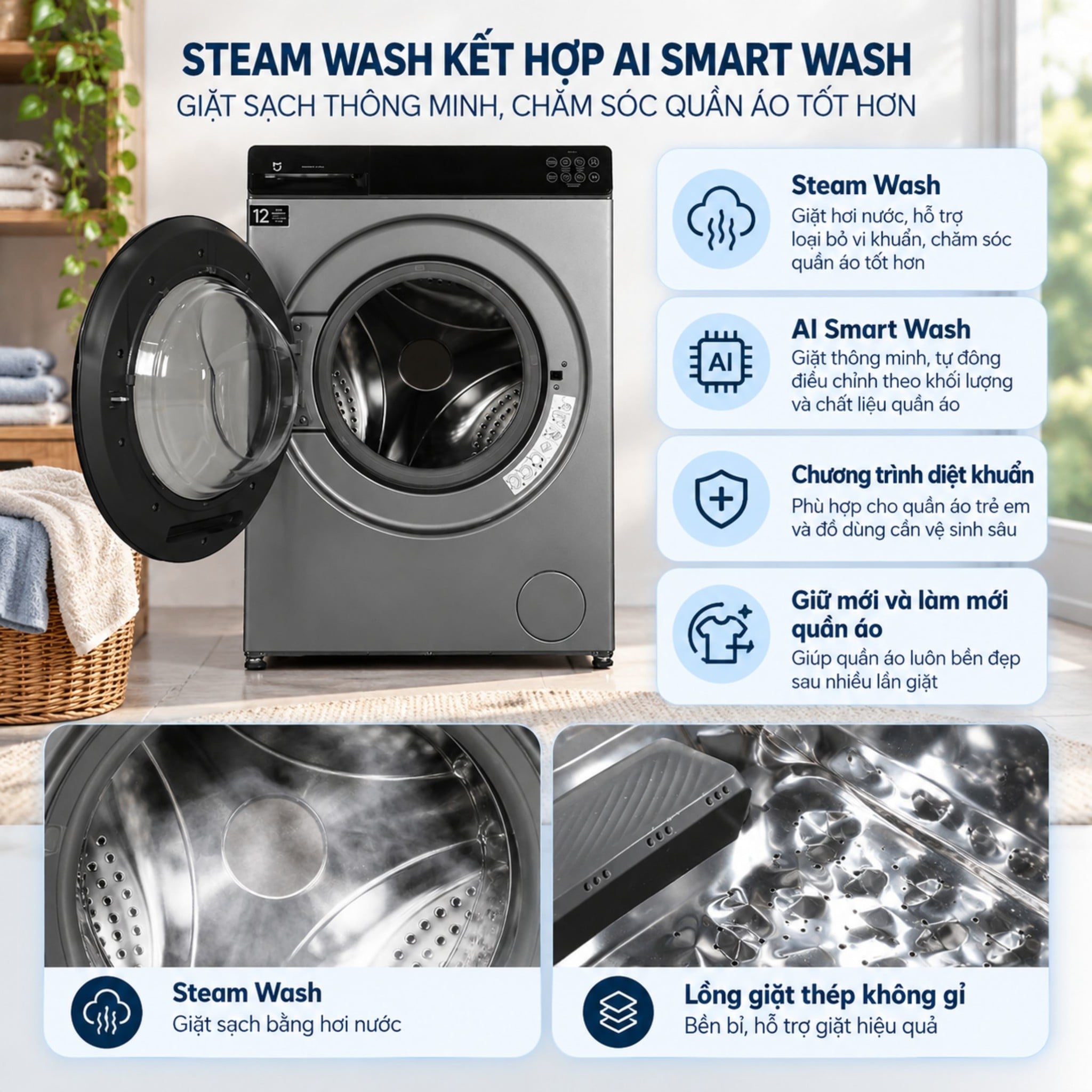 Công nghệ trên máy giặt sấy Xiaomi WD105MJA10VN