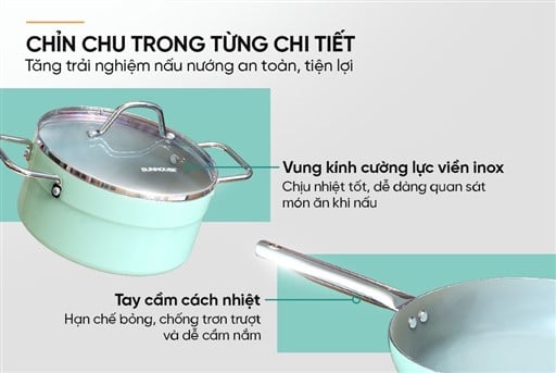 Bộ nồi chảo phủ sứ đáy từ Sunhouse eco SHG1122MC3 – ảnh 7