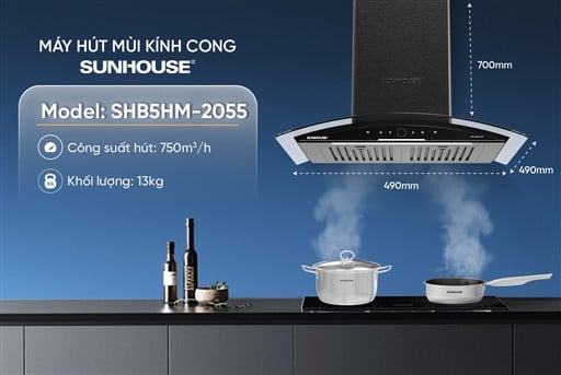 Máy hút mùi kính cong Sunhouse SHB5HM-2055 – ảnh 5