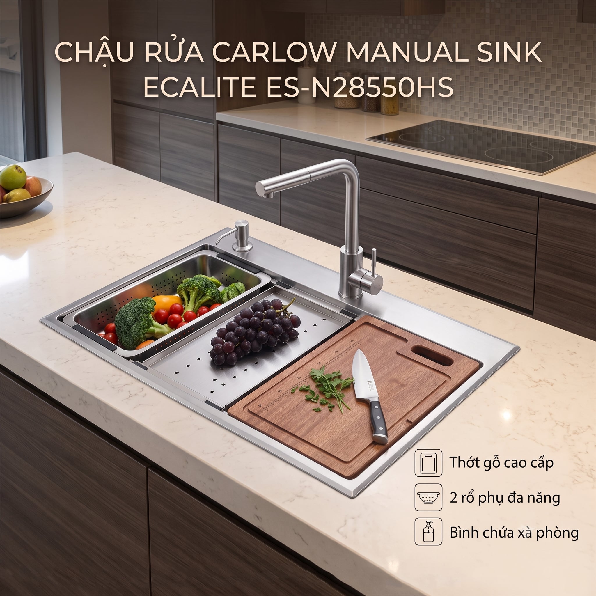 Chậu rửa chén 2 hộc cao cấp Ecalite ES-N28550HS – ảnh 5