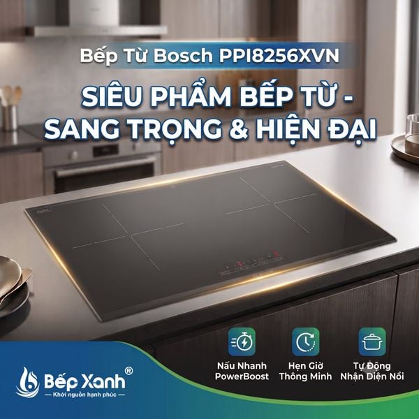 Bếp từ Bosch PPI8256XVN 2 vùng nấu, kính Schott Ceran, viền Inox xám