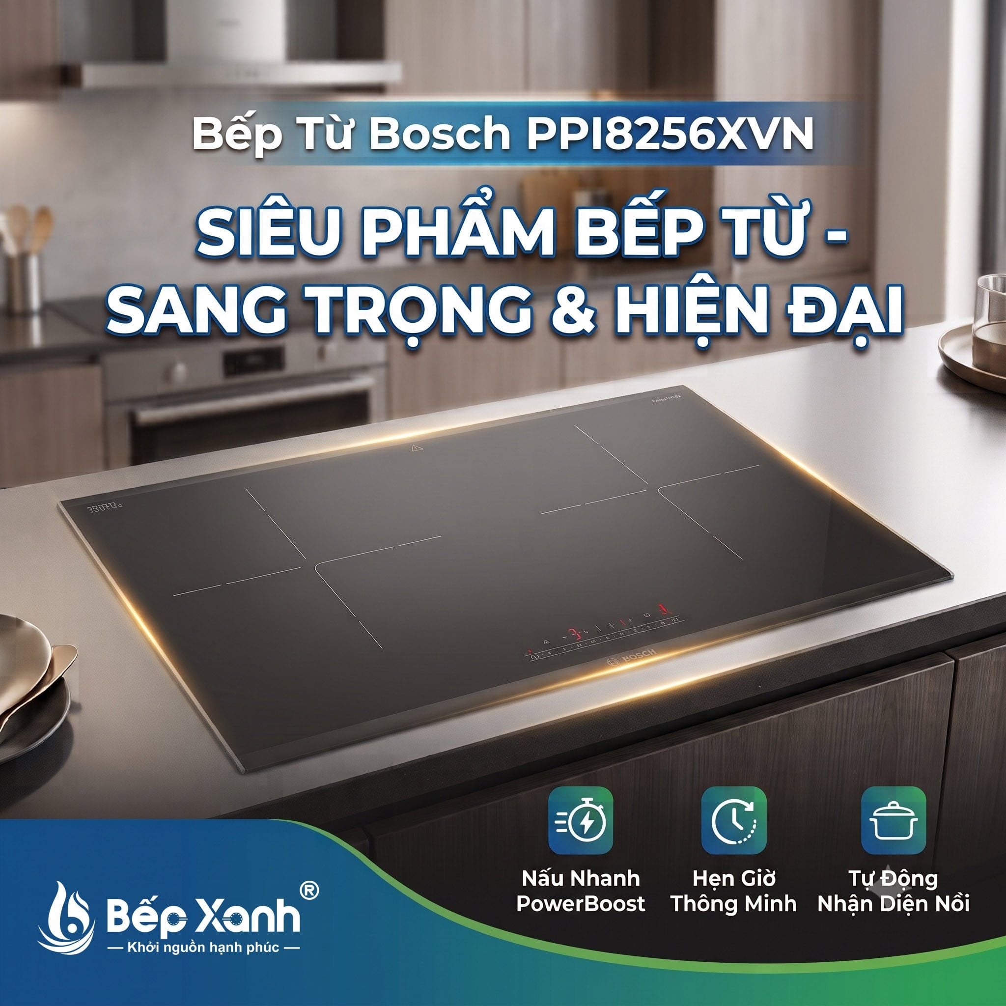  PPI8256XVN | Bếp từ Bosch 2 vùng nấu, kính Schott Ceran, viền Inox xám 