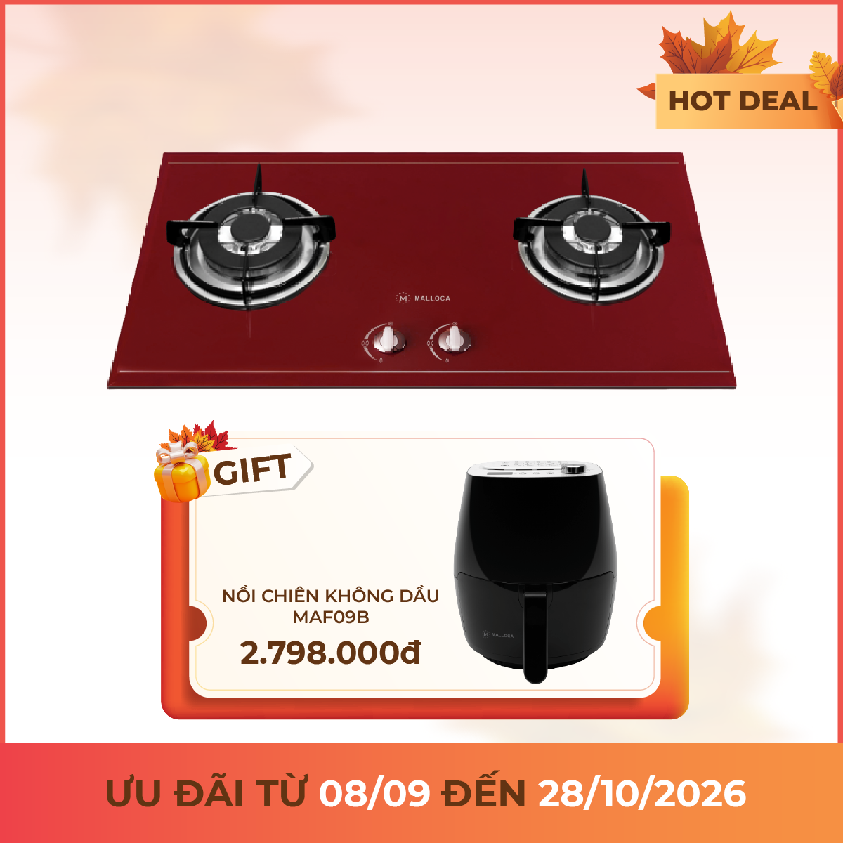 Bếp gas 2 vùng nấu 75cm Malloca AS920R