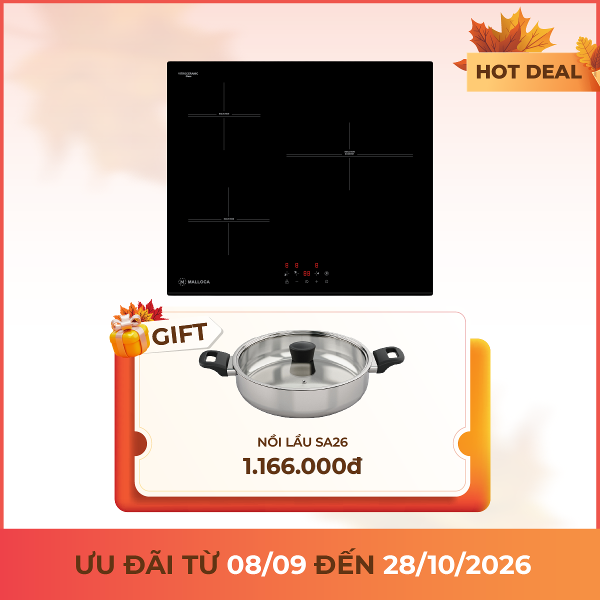 Bếp từ 3 vùng nấu 59cm Malloca MH5903IN
