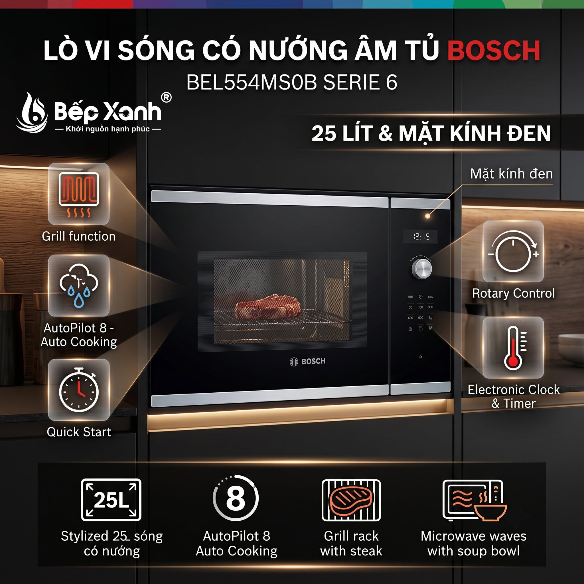 Lò Vi Sóng Nướng Âm Tủ Bosch BEL554MS0B (25L) - Sang Xịn Mịn