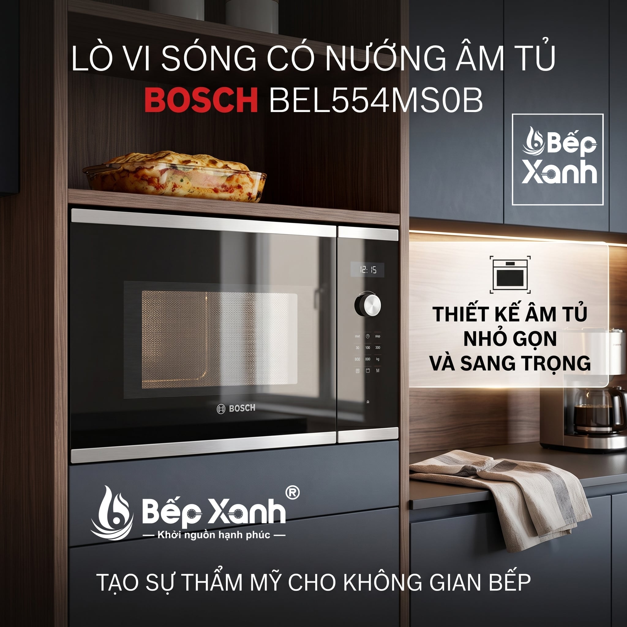 Vi sóng 5 cấp tới 900 W – Lò vi sóng Bosch BEL554MS0B Nướng Âm Tủ - Sang Xịn Mịn