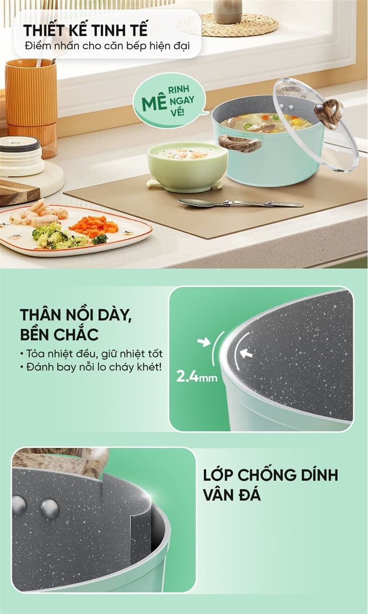 Bộ nồi chống dính vân đá đáy từ Sunhouse SHG7979MB – ảnh 6