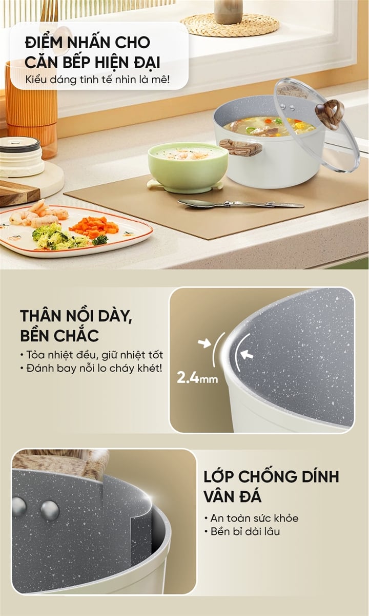 Bộ nồi chống dính vân đá đáy từ Sunhouse SHG7979MA – ảnh 6