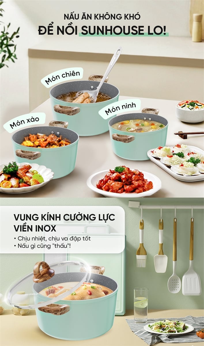Bộ nồi chống dính vân đá đáy từ Sunhouse SHG7979MB – ảnh 7