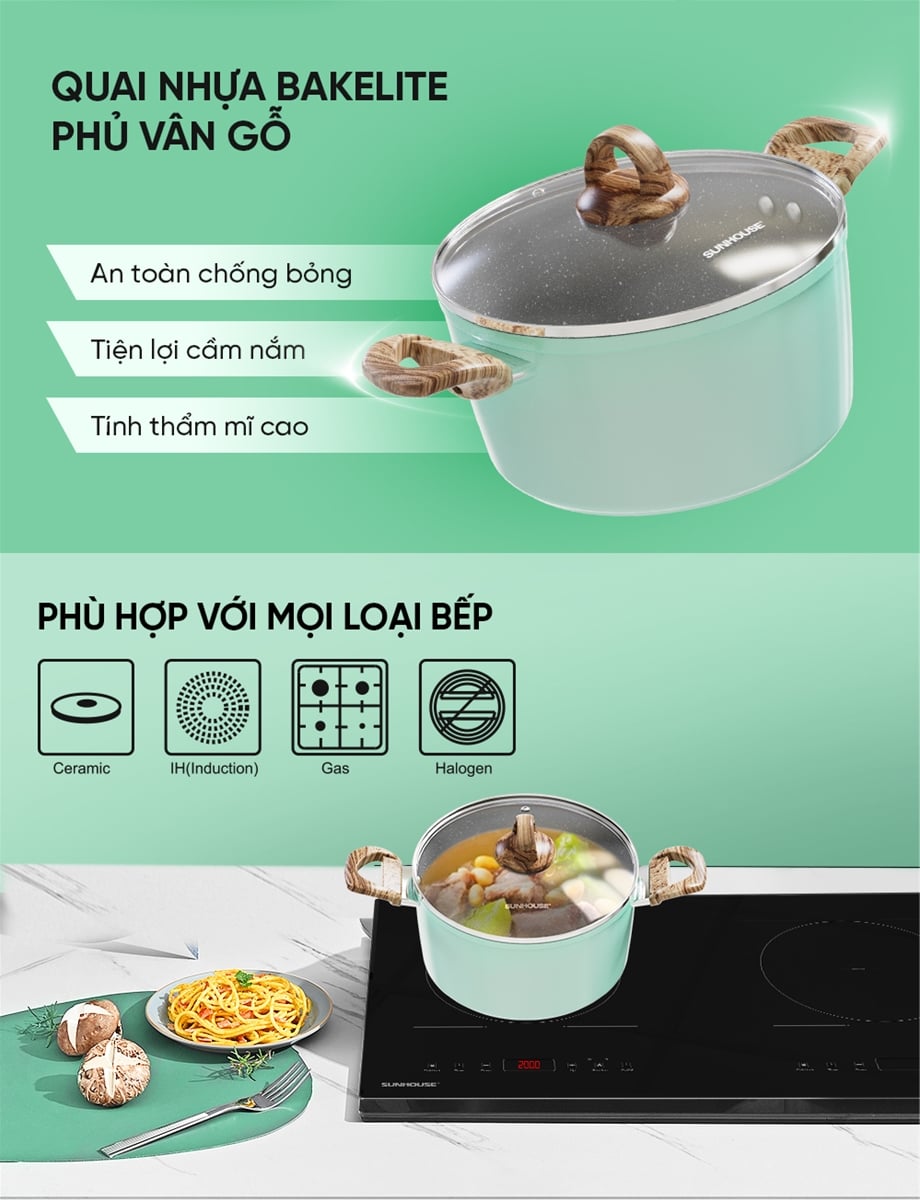 Bộ nồi chống dính vân đá đáy từ Sunhouse SHG7979MB – ảnh 8