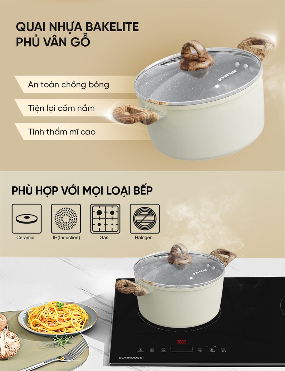 Bộ nồi chống dính vân đá đáy từ Sunhouse SHG7979MA – ảnh 7