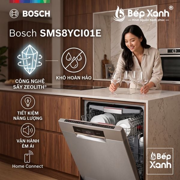Máy rửa chén Bosch SMS8YCI01E độc lập series 8, đỉnh cao, sấy Zeolith