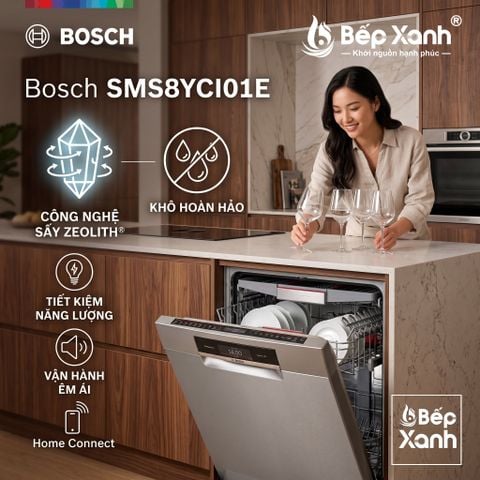 Máy rửa chén Bosch SMS8YCI01E độc lập series 8, đỉnh cao, sấy Zeolith