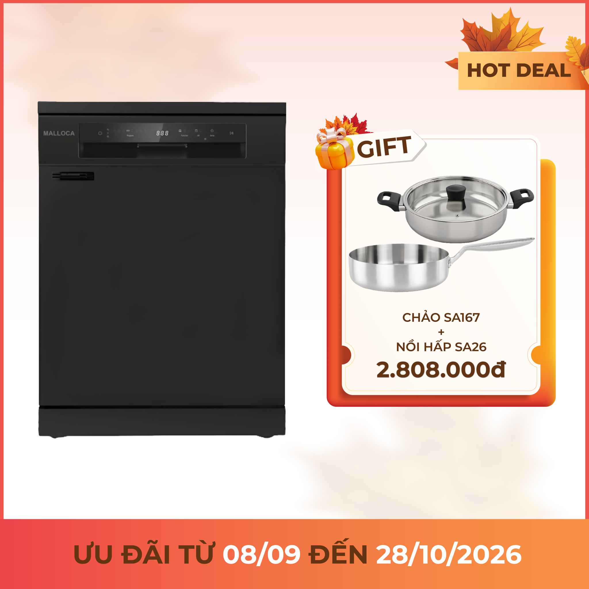 Máy rửa chén độc lập âm tủ 60cm 15 bộ Malloca MDW155035TD
