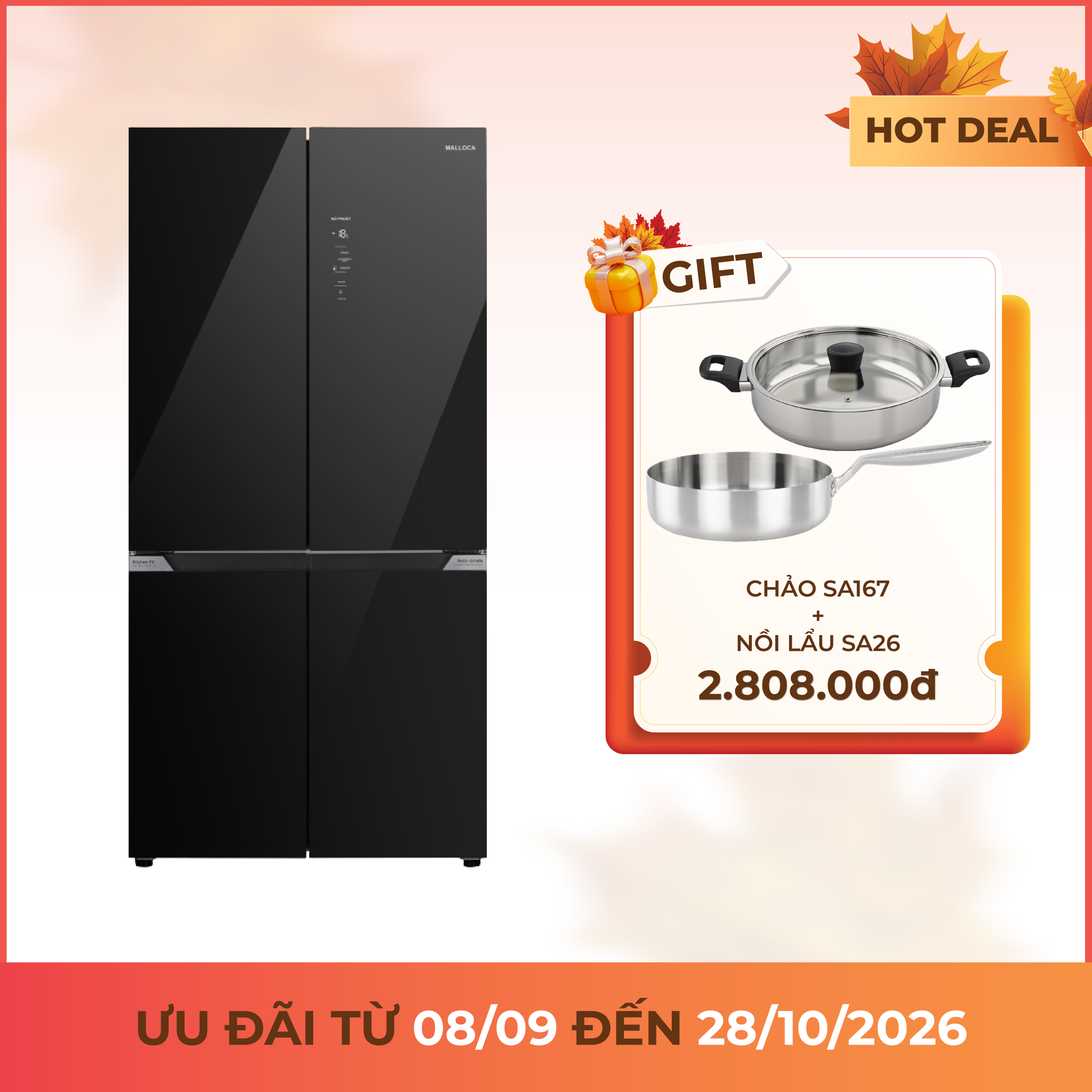 Tủ lạnh kitchen-fit 4 cánh 79cm 423L Malloca MF428SBI Tủ lạnh kitchen-fit 4 cánh 79cm 423L Malloca MF428SBI