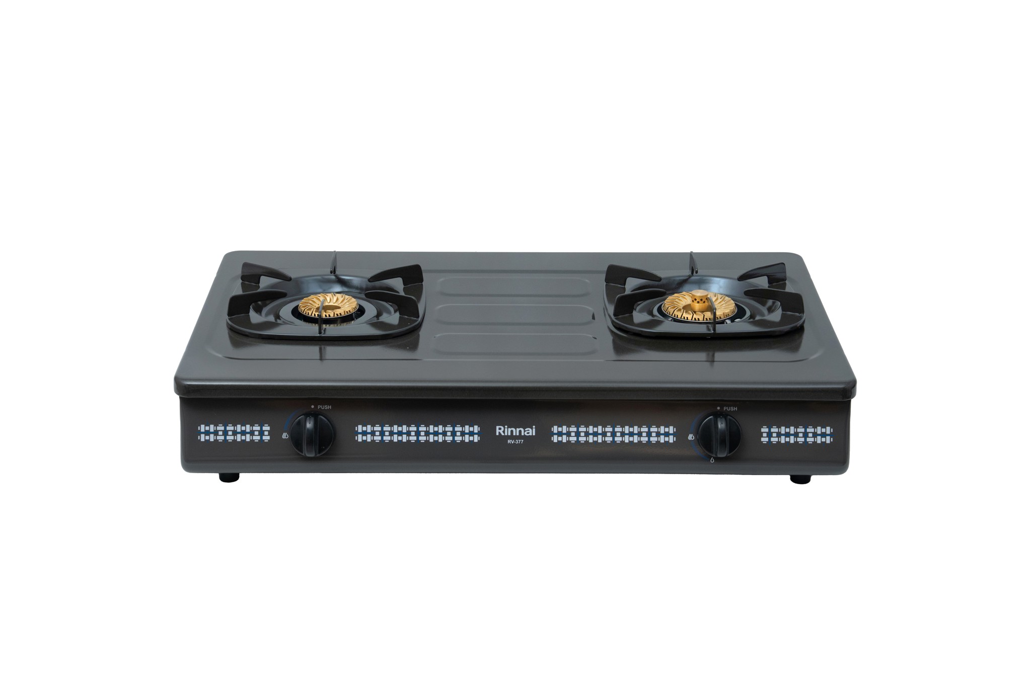 Bếp gas dương Rinnai RV-377(G)N 702mm 2 lò nấu, mặt thép phủ men