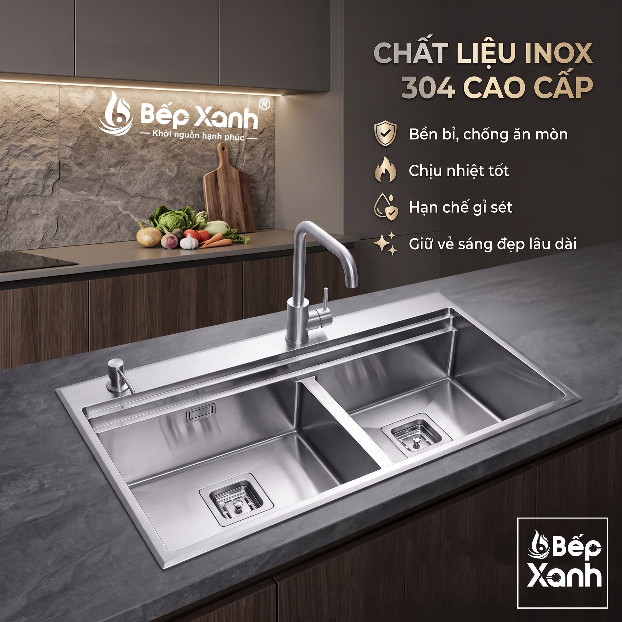 Chậu rửa chén 2 hộc cao cấp Ecalite ES-N28550HS – ảnh 6