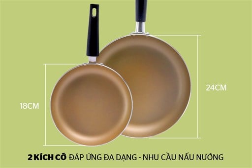 Cặp chảo nhôm trơn cạn Sunhouse PHI 18 + 24 (xanh - sampanh) – ảnh 5